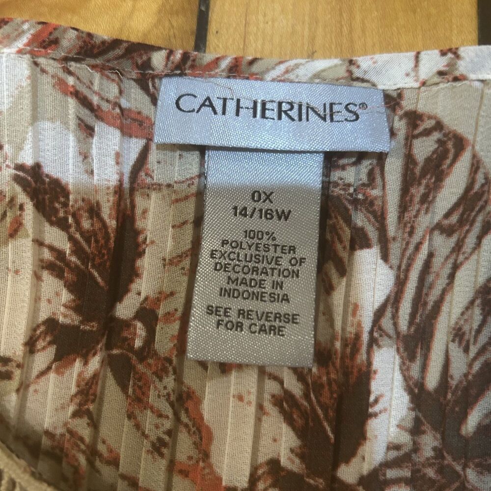 Catherines Autumn Multicolor Abstract Print Pleat Blouse-Crochet Trim-Sz 0X-Boho - Picture 2 of 11
